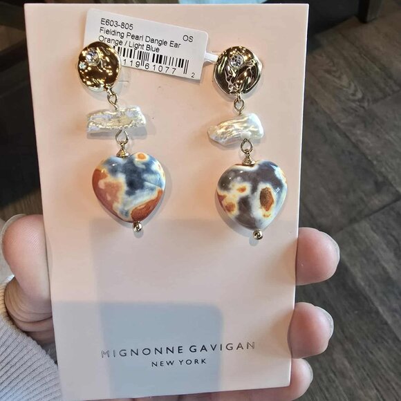 NWT MIGNONNE GAVIGAN Pearl, Heart Gold Disc Earrings - Picture 1 of 3